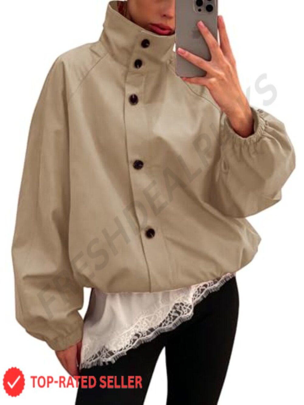 Women's Cropped Windbreaker Jacket Funnel Neck Casual Outerwear